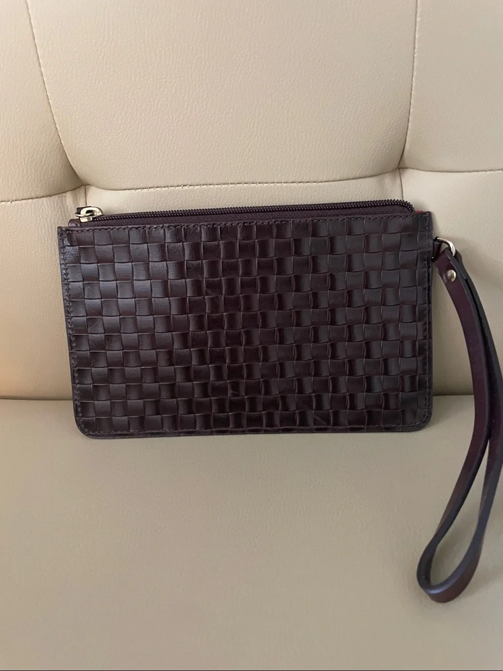 Dooney & Bourke Woven Leather Wristlet Clutch - Dark Brown